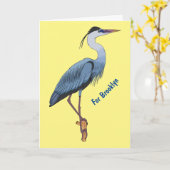 青い素晴らしヘロン漫画イラストレーション カード (黄色い花)