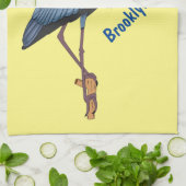 青い素晴らしヘロン漫画イラストレーション キッチンタオル (折り畳み)