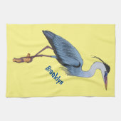 青い素晴らしヘロン漫画イラストレーション キッチンタオル (横)