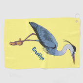 青い素晴らしヘロン漫画イラストレーション ゴルフタオル (横)