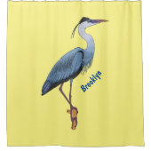 青い素晴らしヘロン漫画イラストレーション シャワーカーテン (正面)