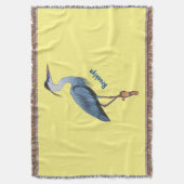 青い素晴らしヘロン漫画イラストレーション スローブランケット (正面縦)