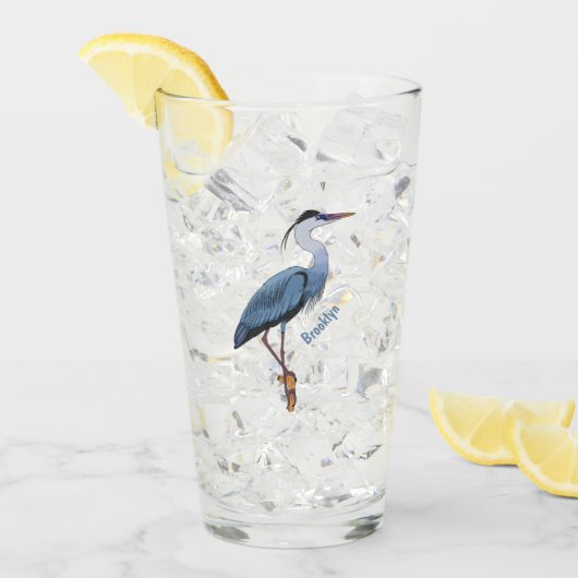 青い素晴らしヘロン漫画イラストレーション タンブラーグラス (アイス正面)