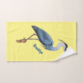 青い素晴らしヘロン漫画イラストレーション バスタオルセット (ハンドタオル)