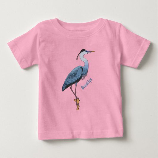 青い素晴らしヘロン漫画イラストレーション ベビーTシャツ (正面)