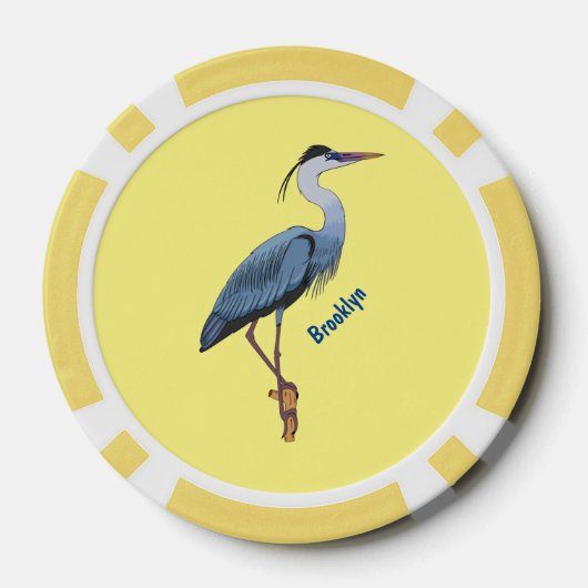 青い素晴らしヘロン漫画イラストレーション ポーカーチップ (裏面)