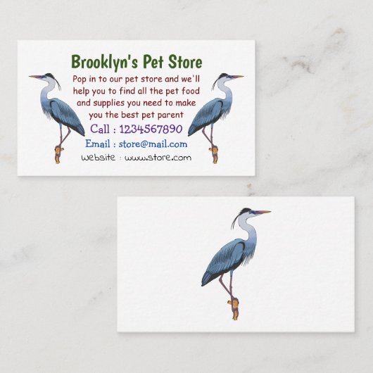 青い素晴らしヘロン漫画イラストレーション 名刺 (正面/裏面)