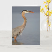 青い素晴らしHeronプロフィールのグリーティングカード カード (黄色い花)