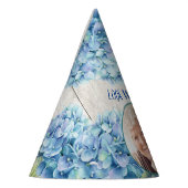 青い素朴あじさい写真80誕生日 パーティーハット (左)