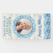 青い素朴あじさい写真80誕生日 横断幕 (横)