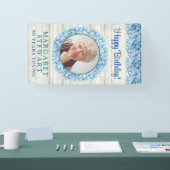 青い素朴あじさい写真80誕生日 横断幕 (トレードショー)