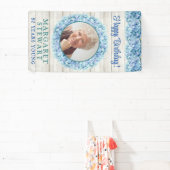 青い素朴あじさい写真80誕生日 横断幕 (インサイチュ)