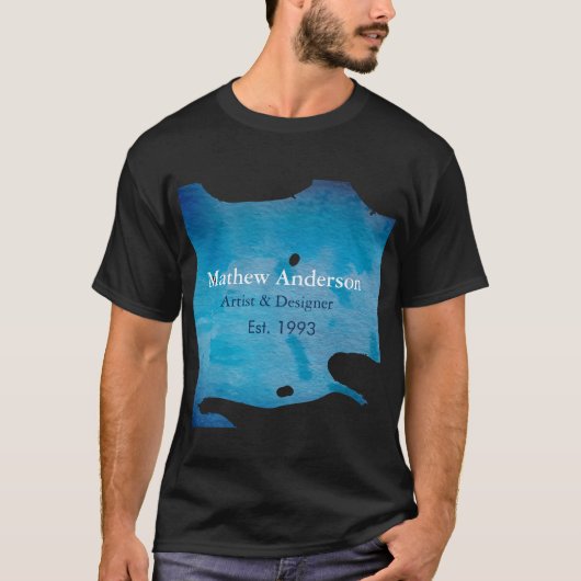 青い素朴な水の色のジーンズのテクスチャ名のタイトルを追加 Tシャツ (正面)