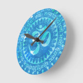 青い素朴な部屋 ラウンド壁時計 (傾斜)