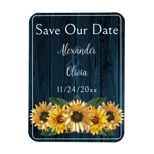 青い素朴ひまわり日付磁石を保存 マグネット (縦)