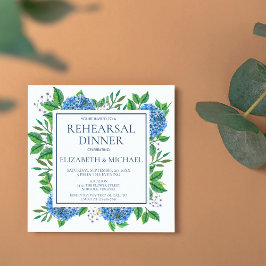 青い素朴アジサイ水の色のリハーサルディナー 招待状