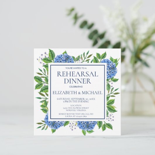青い素朴アジサイ水の色のリハーサルディナー 招待状 (スタンド正面)