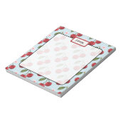 青い素朴ギンガムとさくらんぼ ノートパッド (回転)