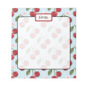 青い素朴ギンガムとさくらんぼ ノートパッド (正面)