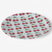 青い素朴ギンガムとさくらんぼ ペーパープレート (アングル)