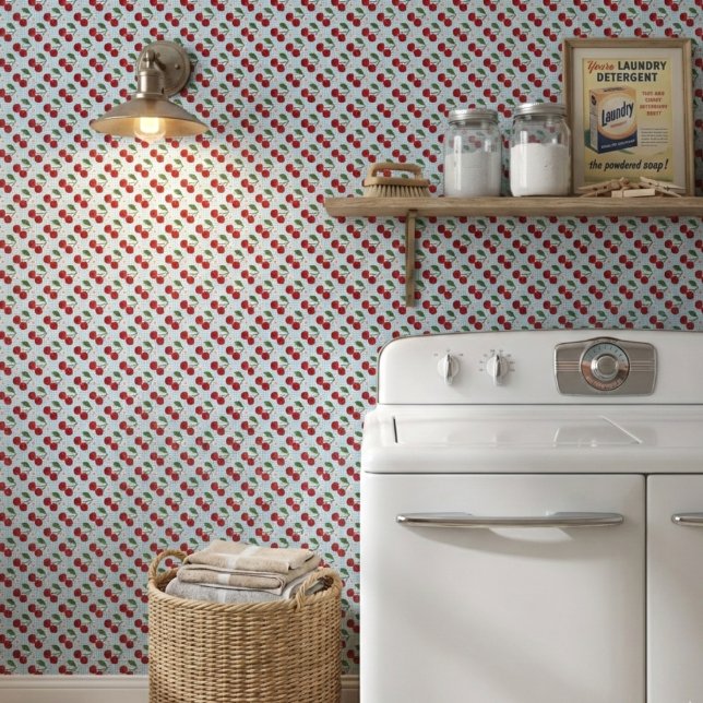 青い素朴ギンガムとさくらんぼ 壁紙 (クリエイターアップロード済み)