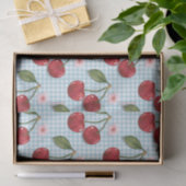 青い素朴ギンガムとさくらんぼ 薄葉紙 (ギフト)