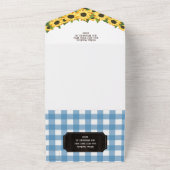 青い素朴ギンガムサンフラワーズベビー- Qシャワー オールインワン招待状 (外側)