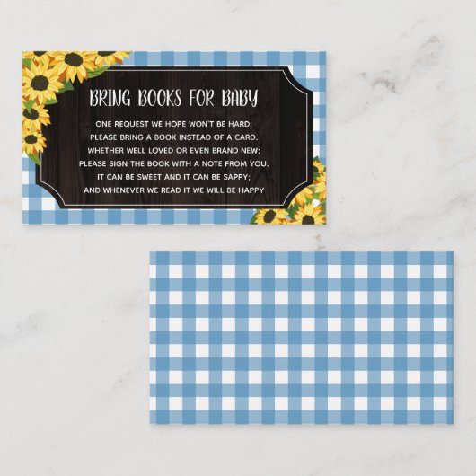 青い素朴ギンガム&ひまわりの花ベビー用の本 エンクロージャーカード (正面/裏面)