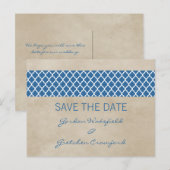 青い素朴クローバー日付はがきを保存 案内ポストカード (正面/裏面)