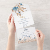 青い素朴コーンフラワー&小麦ホワイトNoディナー オールインワン招待状 (貼ってはがせる)