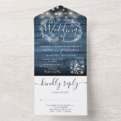 青い素朴ストリングライツメイスンジャー結婚フローラ オールインワン招待状 (内側)