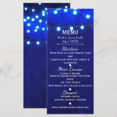 青い素朴ストリングライトエレガントなウェディングメニュー メニュー (正面/裏面)