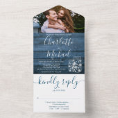 青い素朴ストリングライトメイソンの結婚写真 オールインワン招待状 (内側)