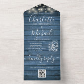 青い素朴ストリングライトメイソンジャースQR結婚ズAl オールインワン招待状 (内側)