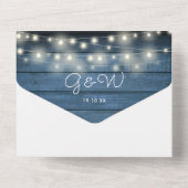 青い素朴ストリングライトモノグラム結婚写真 オールインワン招待状 (裏面)