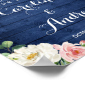 青い素朴ストリングライトレースフローラの結婚サイン ポスター (角)