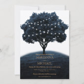 青い素朴ツリー文字列ライト結婚式招待状 招待状 (正面)