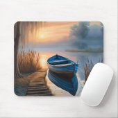 青い素朴ボート朝の空の反射 マウスパッド (マウス)