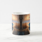 青い素朴ボート、私はむしろ魚釣り コーヒーマグカップ (中央)