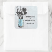 青い素朴メイソンの瓶にワイルドフラワー スクエアシール (バッグ)