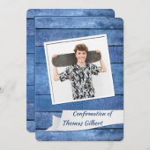 青い素朴写真の確認招待状 招待状 (正面/裏面)