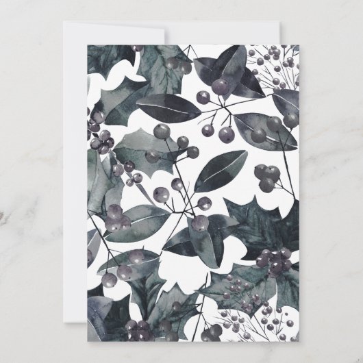 青い素朴冬の植物写真の休日 招待状 (裏面)