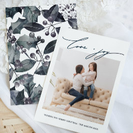 青い素朴冬の植物写真の休日 招待状