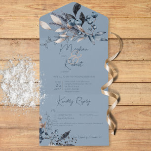 青い素朴冬の葉の青詳細 オールインワン招待状