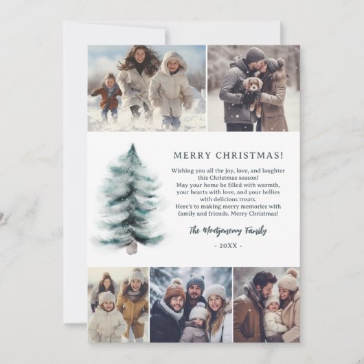 青い素朴冬の雪の松クリスマス5枚の写真 シーズンカード (正面)