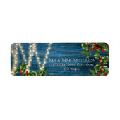 青い素朴木がクリスマスの結婚住所を照らす ラベル (正面)