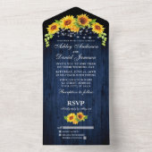 青い素朴木のひまわりString Lights結婚's オールインワン招待状 (内側)