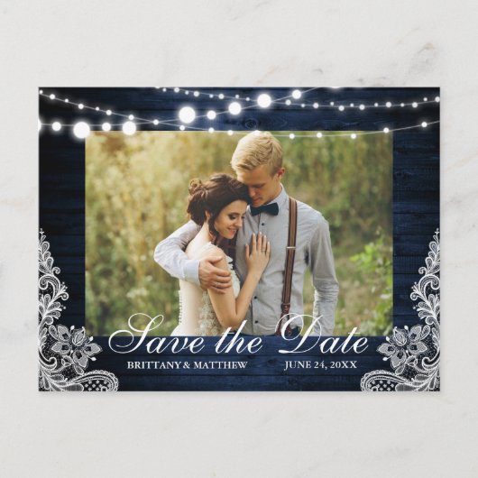 青い素朴木のライトレース写真の日付を保存 ポストカード (正面)