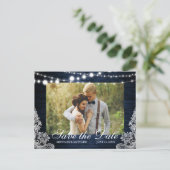 青い素朴木のライトレース写真の日付を保存 ポストカード (スタンド正面)