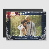 青い素朴木のライトレース写真の日付を保存 マグネット招待状 (正面/裏面)